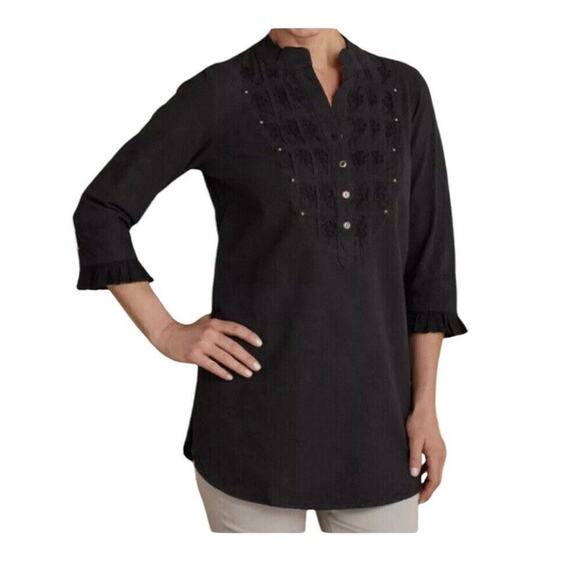 Soft Surroundings Boho Shirt Top Womens Size 2XL Beaded Peasant Lagoelook - Picture 5 of 9